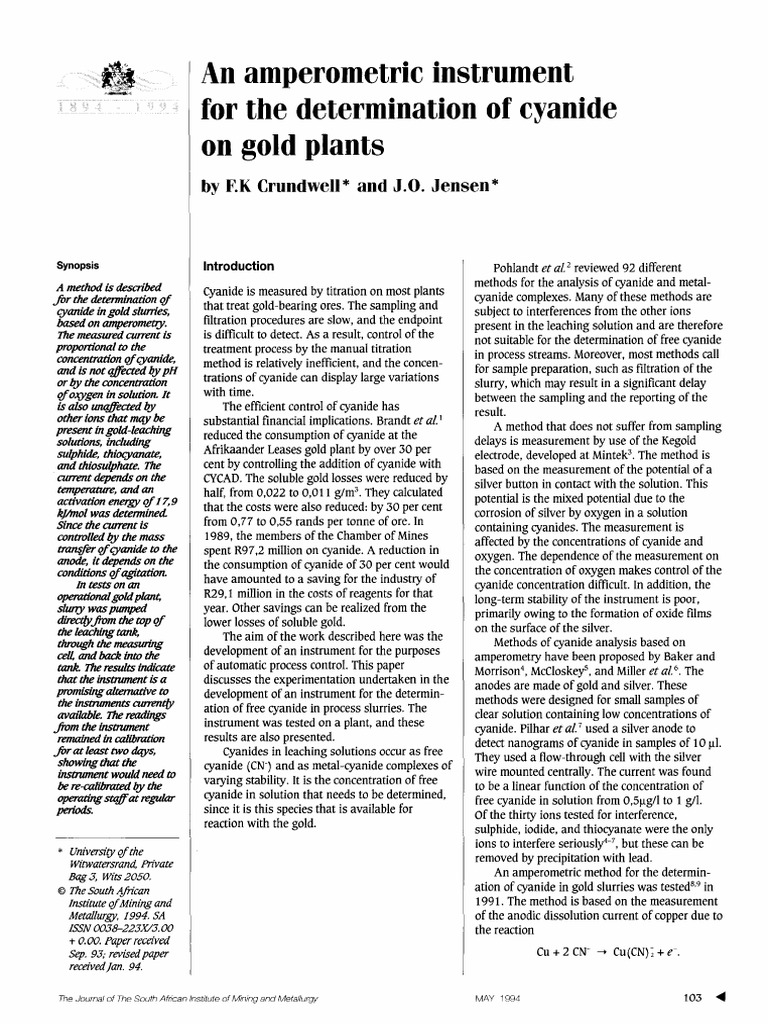 22 An Amperometric Instrument For The Determination of Cyanide On Gold ...