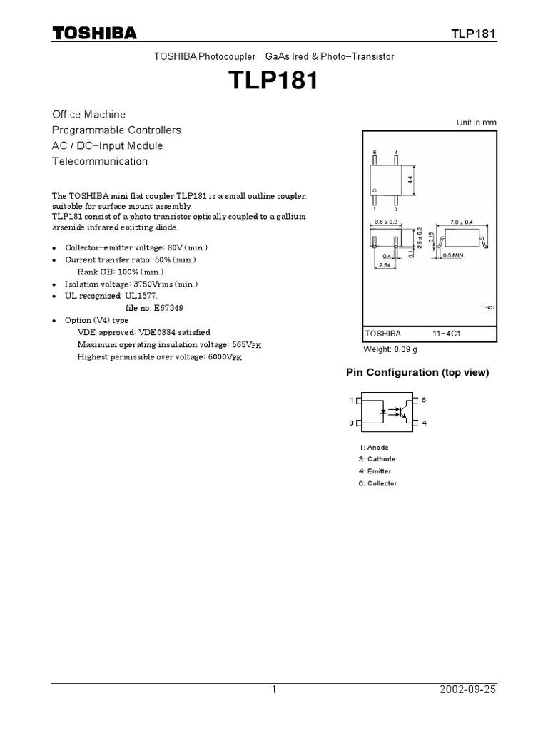 TLP181 PDF | PDF | Gallium Arsenide | Reliability Engineering