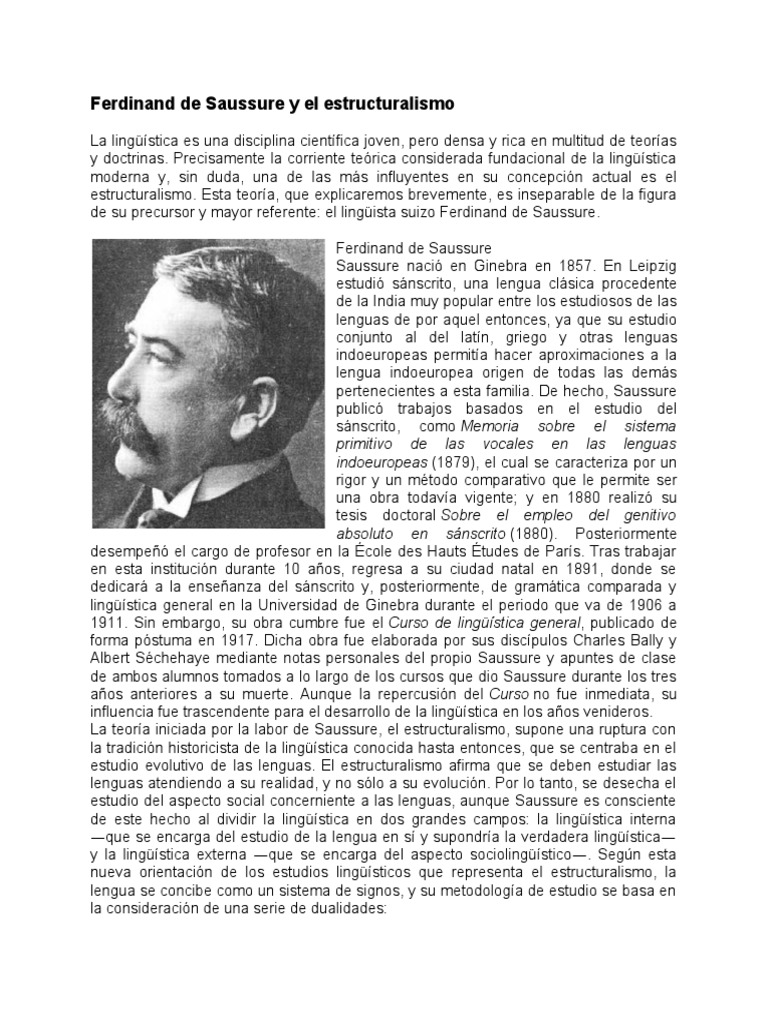 Saussure y el Estructuralismo Lingüístico | PDF | Lingüística | Noam ...
