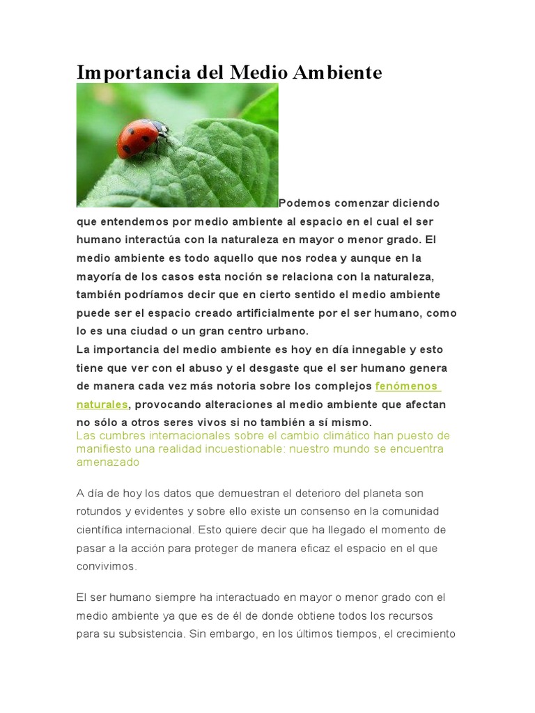 Importancia Del Medio Ambiente | PDF | Entorno natural | Residuos