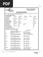 Model APS-255CH: Selectable Features