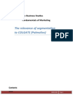 The Relevance of Segmentation To Colgate (Palmolive) : BSC Business Studies Fundamentals of Marketing