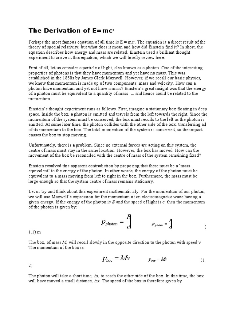 Derivation of e Mc2 | PDF | Photon | Momentum