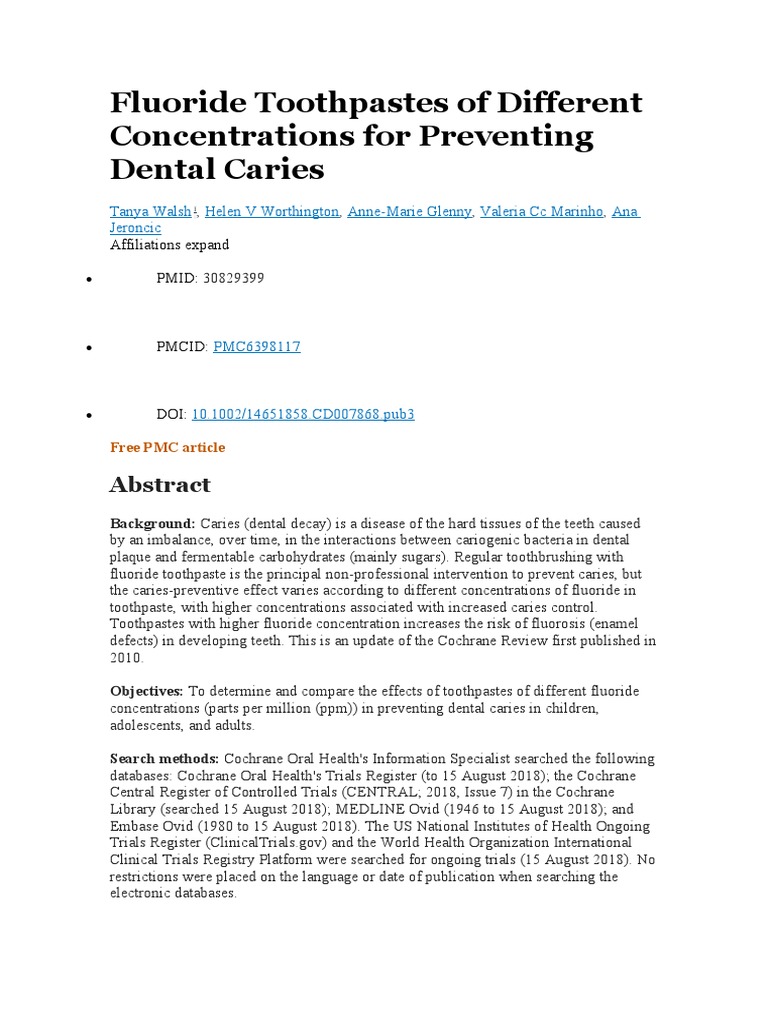 Fluoride Toothpastes of Different Concentrations For Preventing Dental