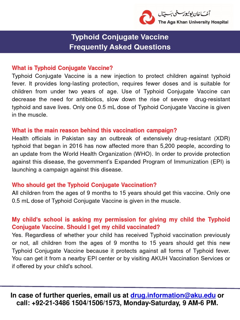Typhoid Conjugate Vaccine FAQs | PDF | Vaccines | Adverse Effect