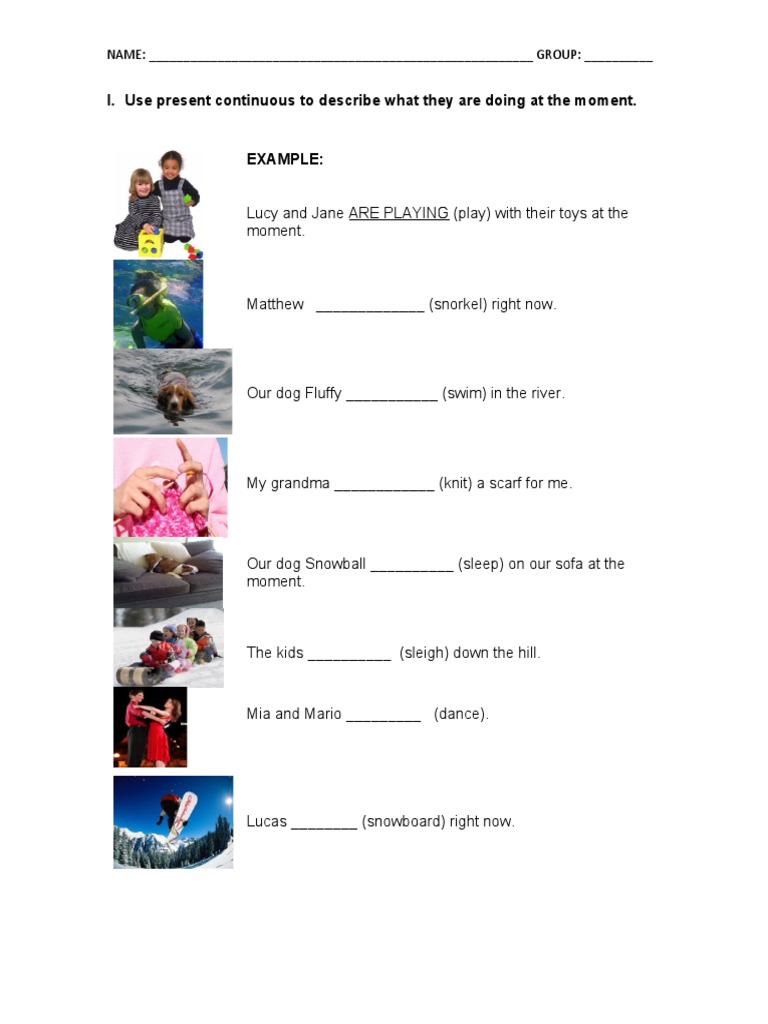 Present Continuous Tense Exercises | PDF