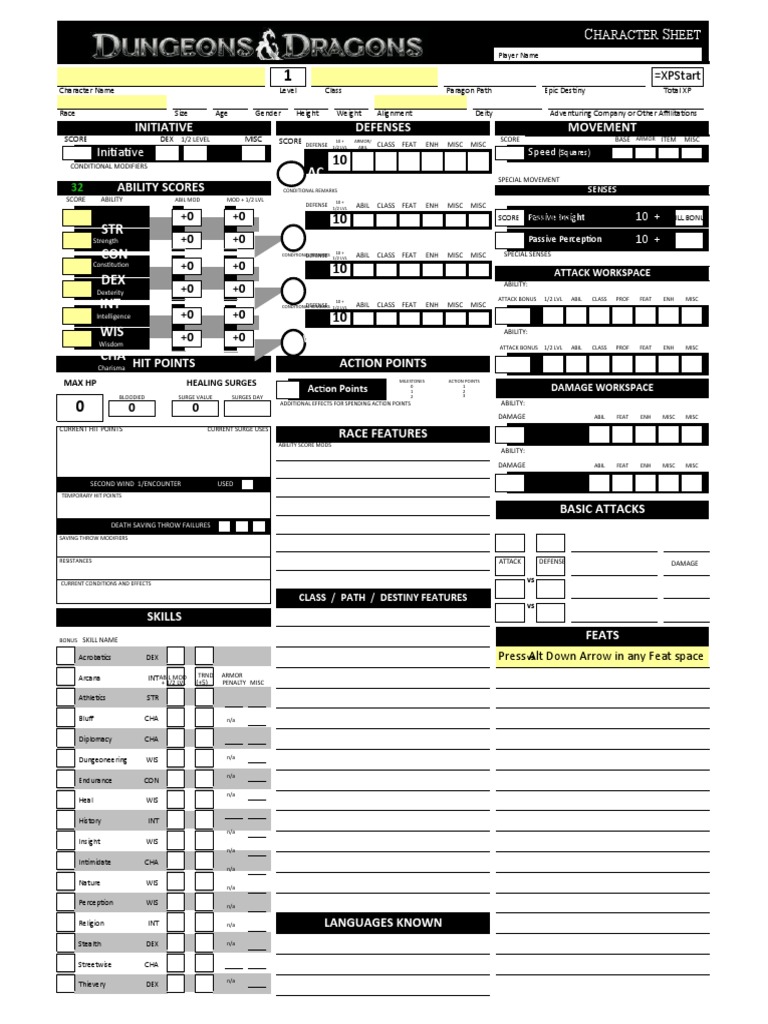 D&D 3.5 Character Sheet Template | PDF | Tsr (Company) Games | Fantasy ...