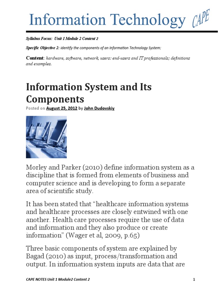 Cape Notes Unit1 Module 2 Content 2 | PDF | Information System ...