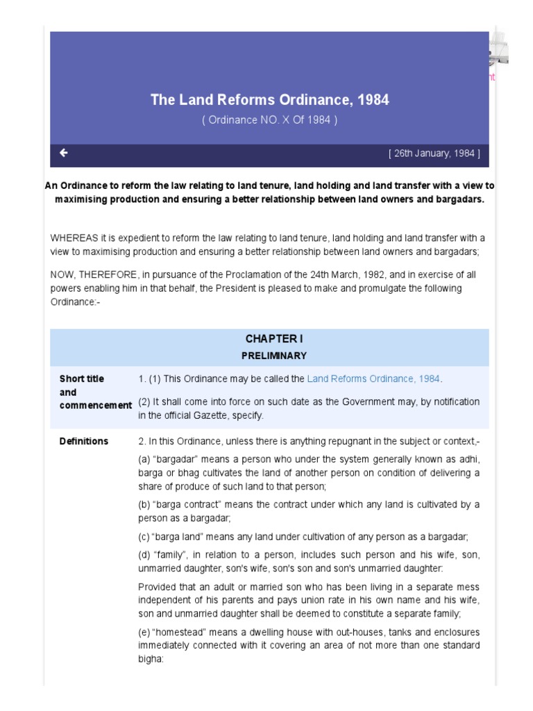 The Land Reform Ordinance 1984 PDF Appeal Property