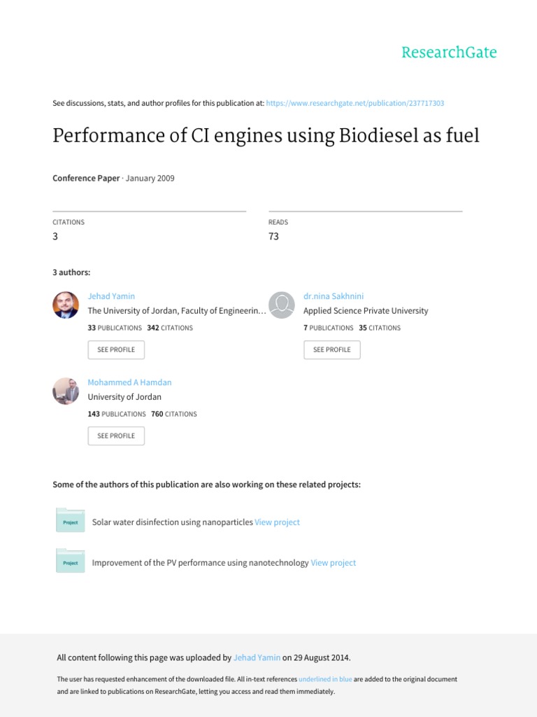 Biodiesel Impact on CI Engine Performance | PDF | Biodiesel | Diesel Fuel