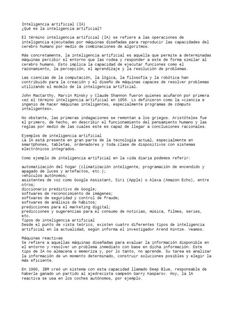 Ejemplos de Inteligencia Artificial Actual | PDF | Inteligencia ...