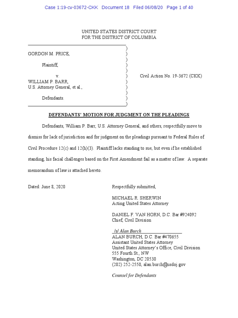Defendants’ Motion For Judgment On The Pleadings Ashcroft V. Iqbal