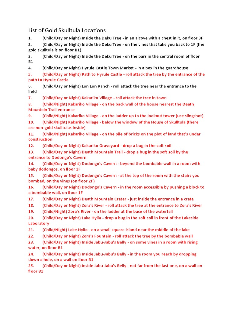 List of Gold Skulltula Locations PDF Leisure