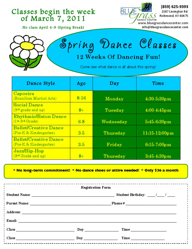 Spring Dance Classes Registration | PDF