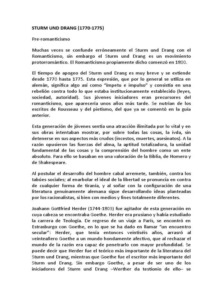 Sturm Und Drang y Romanticismo PDF Johann Wolfgang von Goethe