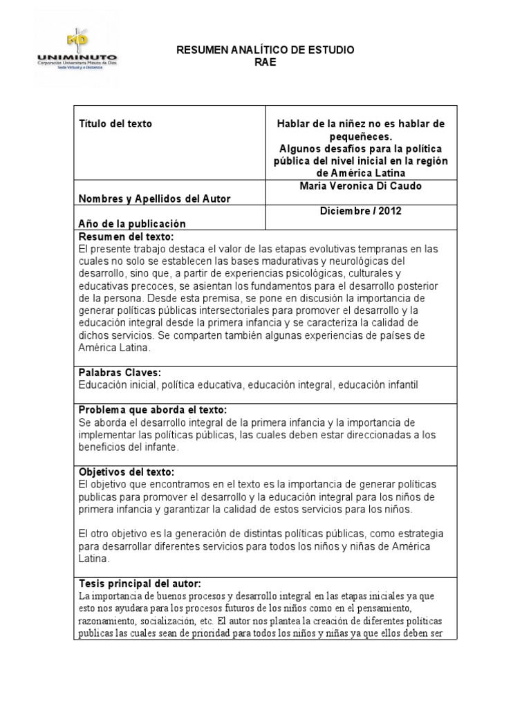 Políticas Públicas para la Primera Infancia | PDF | Educación de la ...