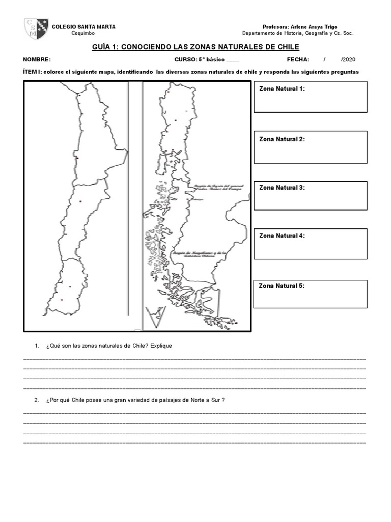 Mapa de Zonas Naturales de Chile para Colorear | PDF