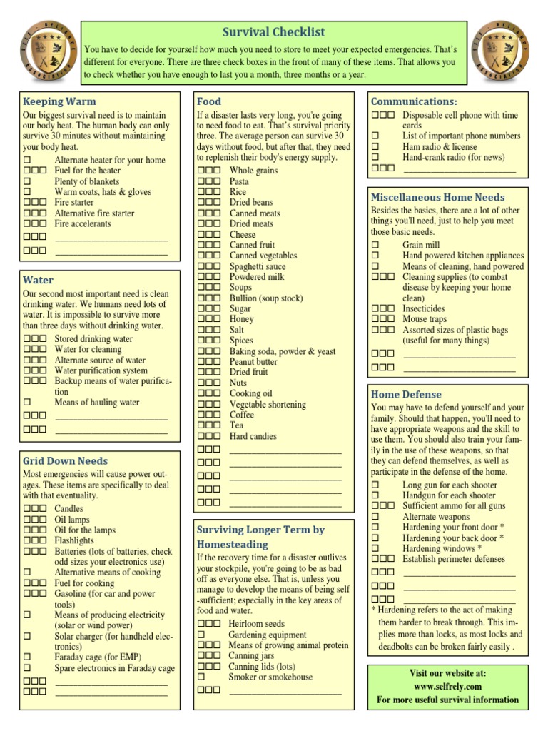 Survival Checklist: Keeping Warm Food Communications | PDF | Hygiene | Foods