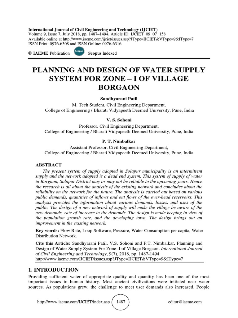 Planning and Design of Water Supply System For Zone - I of Village ...