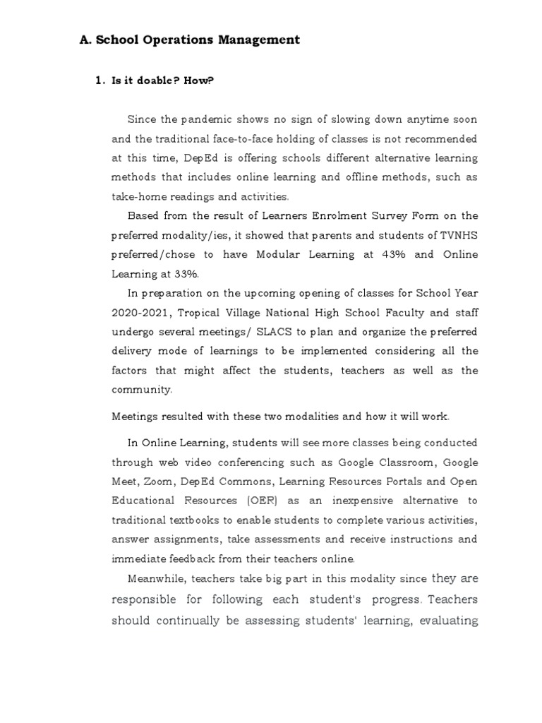 School Operations Management Pdf Educational Technology Distance