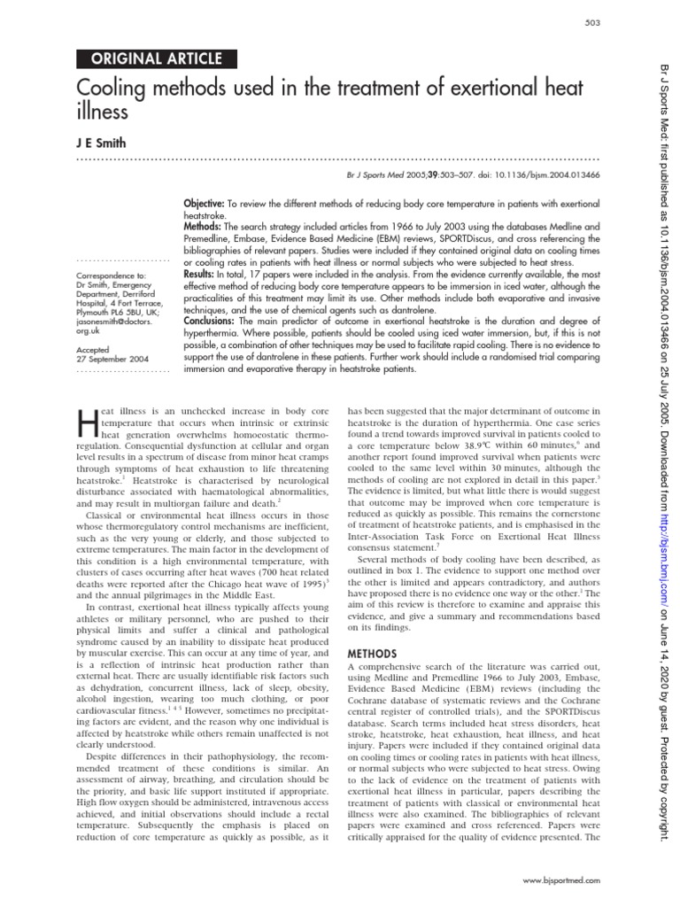 Cooling Methods Used in The Treatment of Exertional Heat Illness PDF