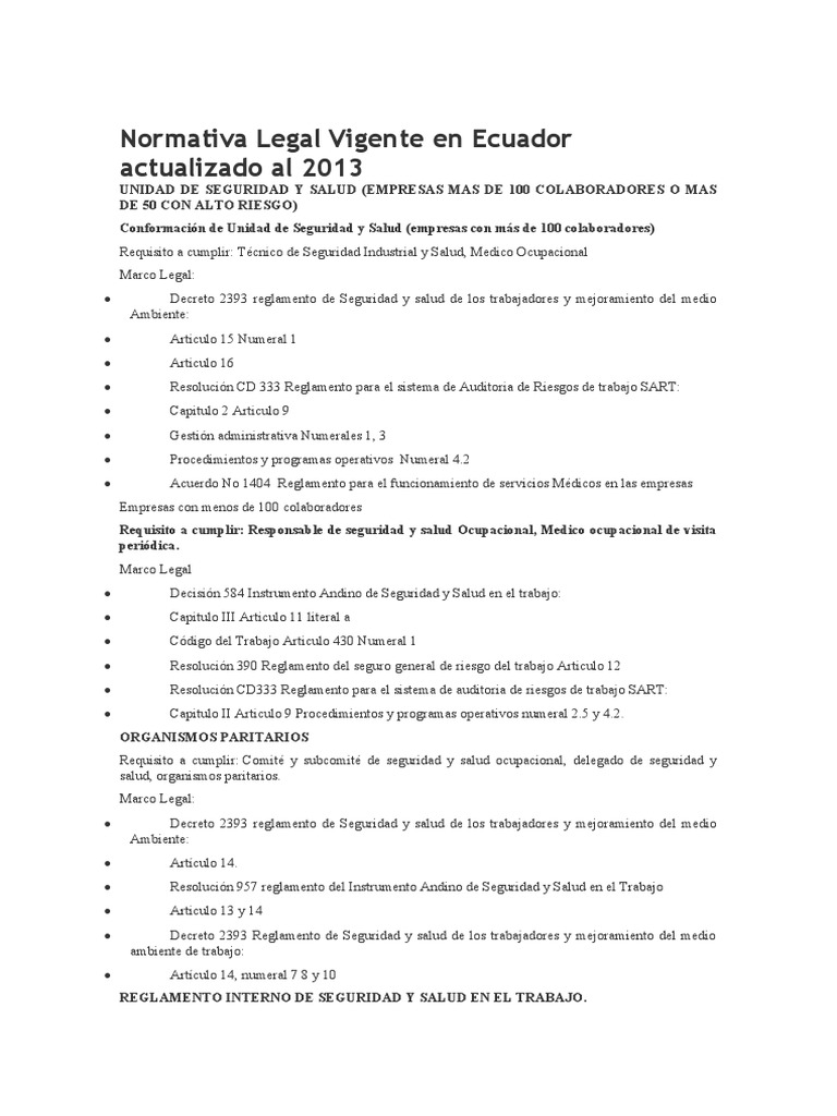 Normativa de Seguridad Laboral en Ecuador | PDF | Seguridad y salud ...
