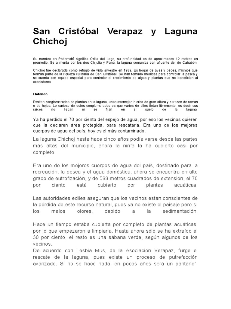 San Cristóbal Verapaz y Laguna Chichoj XD | PDF | lago | Agua