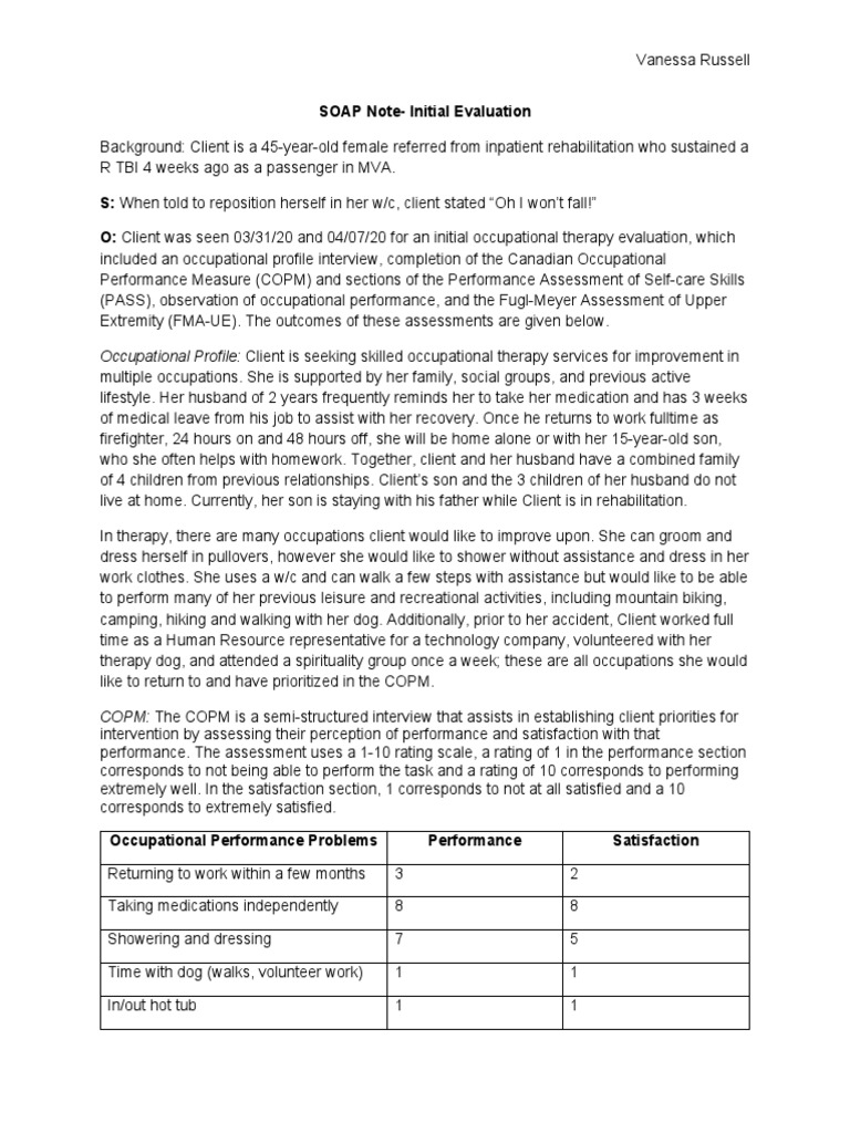 Osce Soap Note | PDF | Motor Control | Occupational Therapy