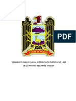 Reglamento para El Proceso de Presupuesto Participativo - 2015 de La Provincia de Lucanas - Puquio