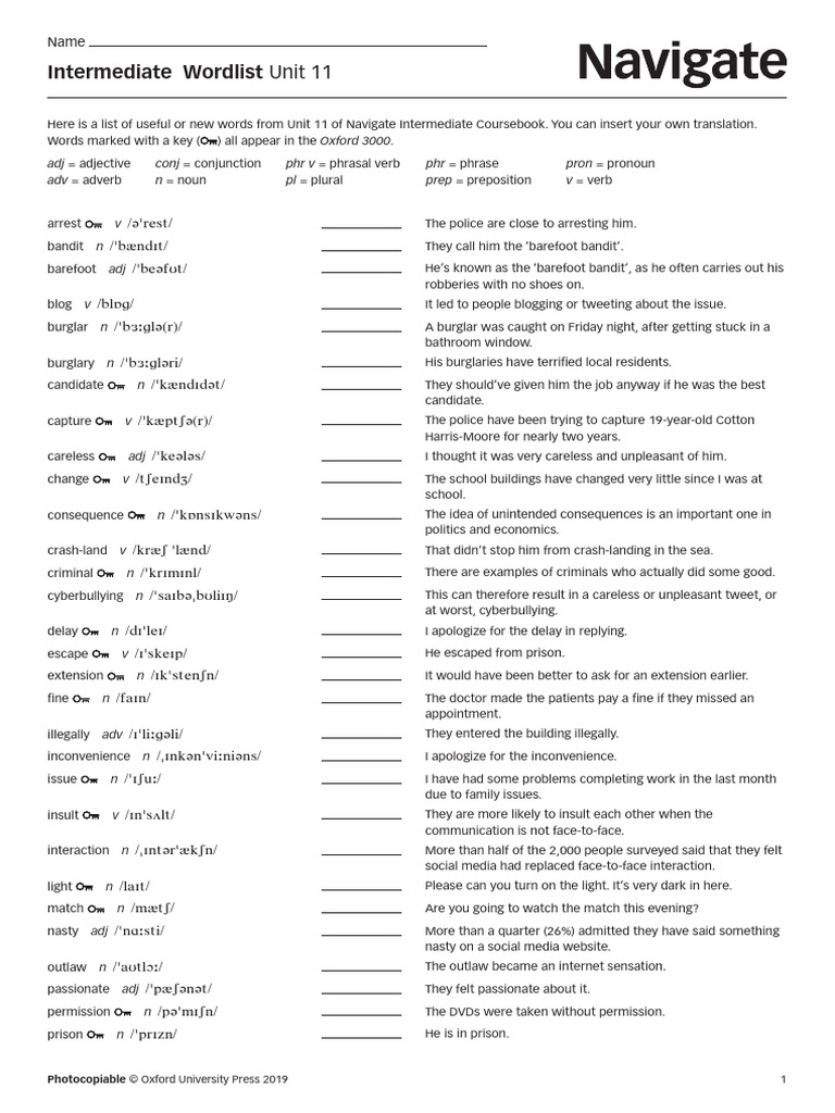 Navigate Intermediate Wordlist Unit 11 PDF | PDF | Verb | Morphology