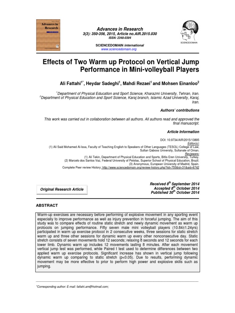Effects of Two Warm Up Protocol On Vertical Jump Performance in Mini ...