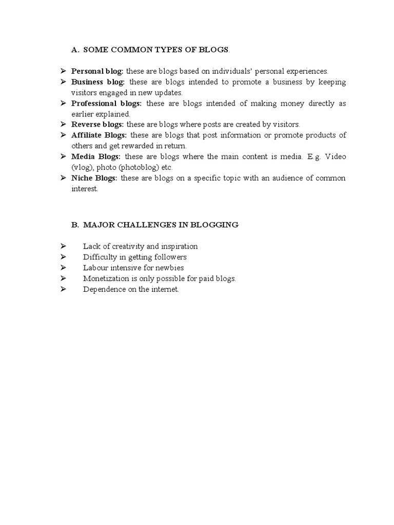 Types and Challenges of Blogging | PDF