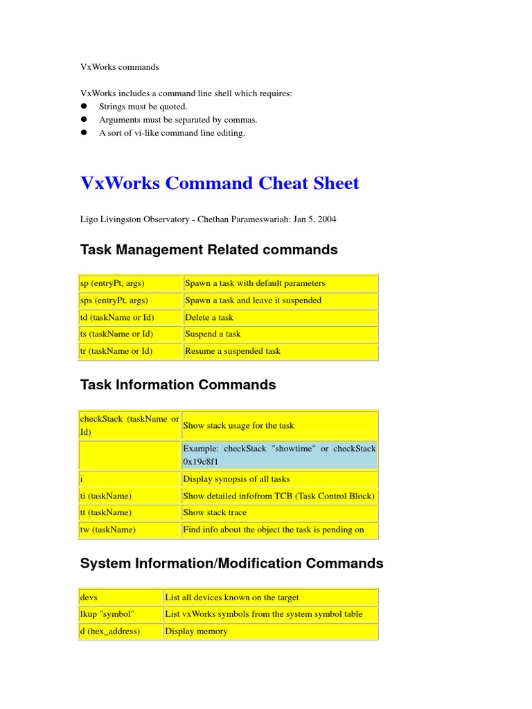 Vxworks Commands PDF | PDF | Booting | Command Line Interface
