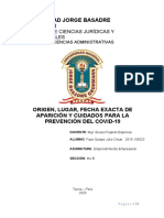 Origen, Lugar, Fecha Exacta de Aparición y Cuidados para La Prevención Del Covid-19