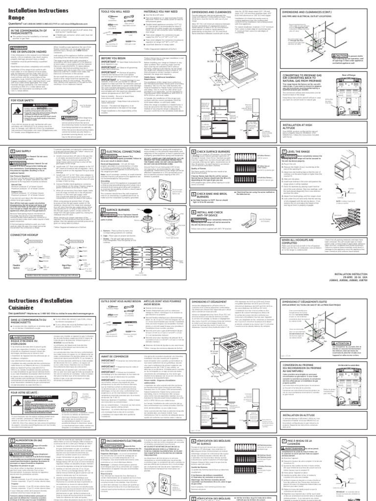 Installation Instructions Range: Single Oven Gas Range | PDF | Pipe ...