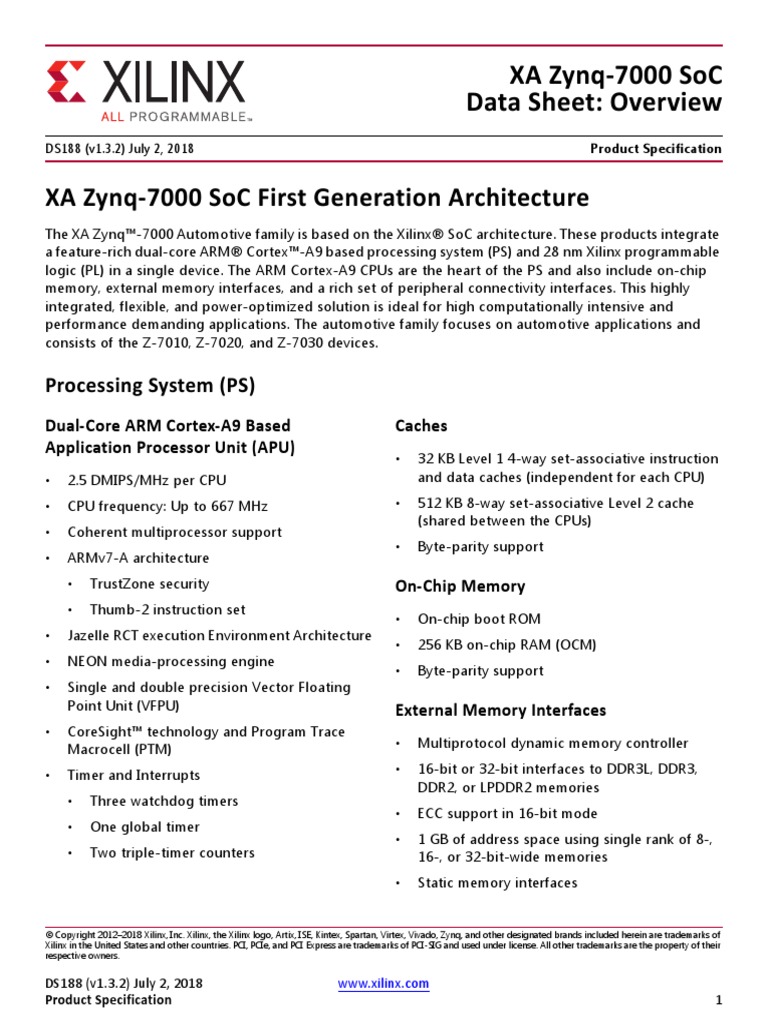 ds188 XA Zynq 7000 Overview PDF Arm Architecture System On A Chip