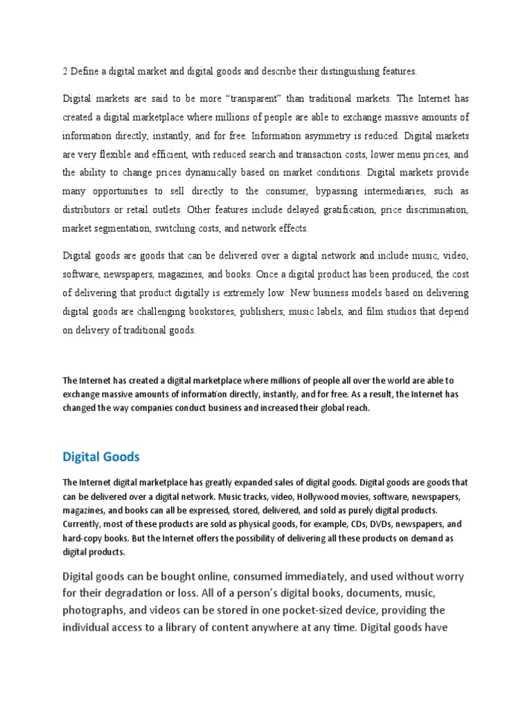 2 Define A Digital Market and Digital Goods and Describe Their
