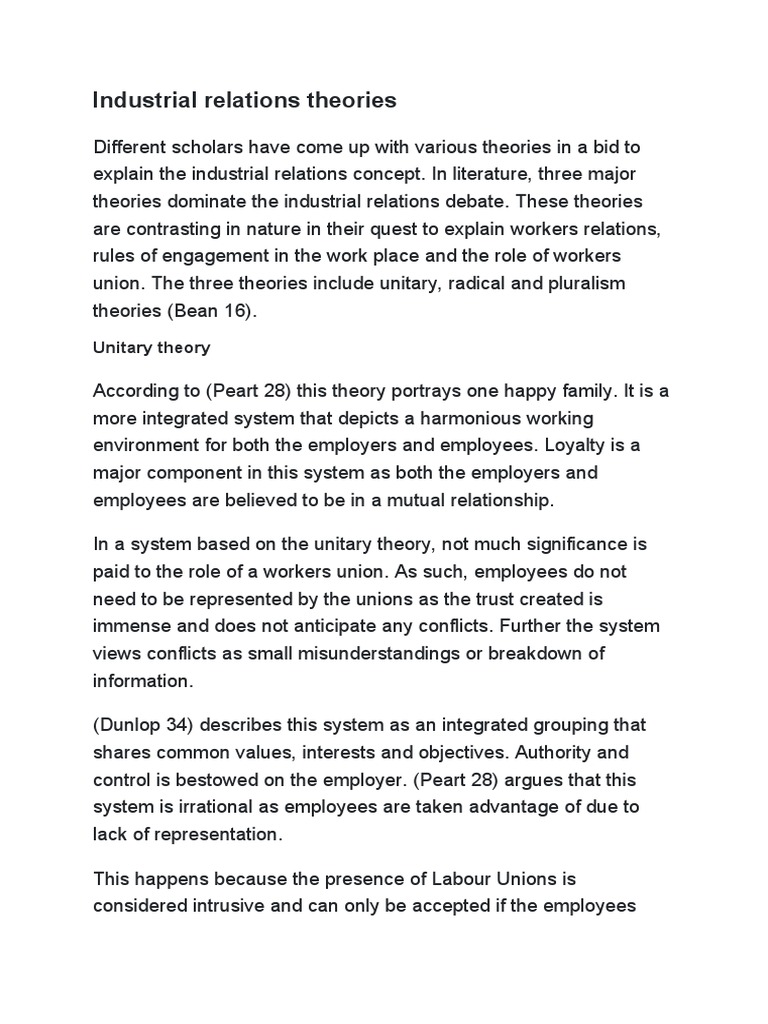 Industrial Relations Theories PDF Industrial Relations Trade Union