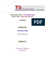 Department Name: Course Title: Assignment: Engineering Physices