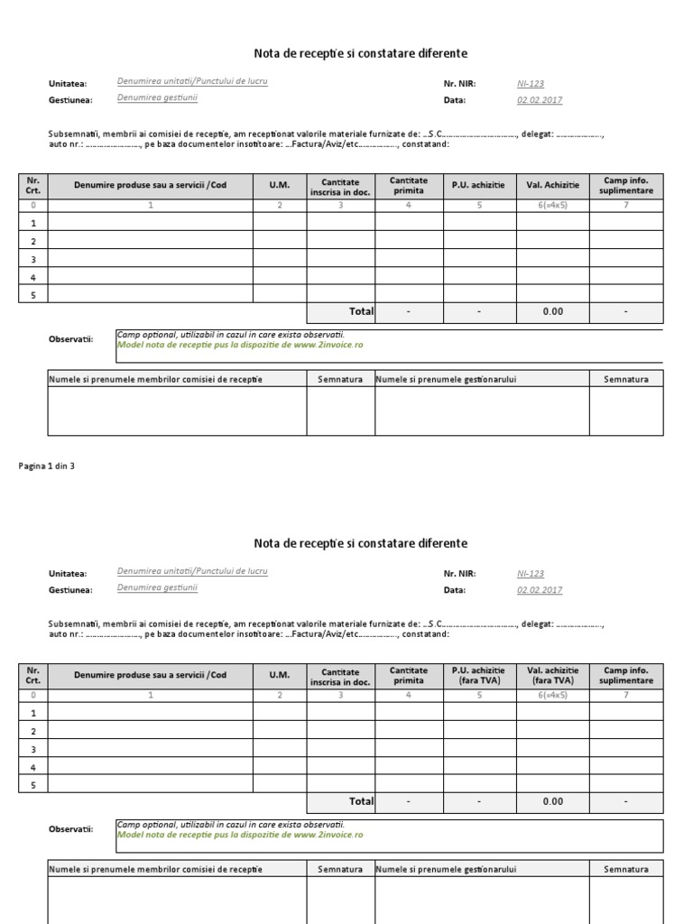 Model NIR Gestiune Cantitativ Valorica Fara TVA | PDF