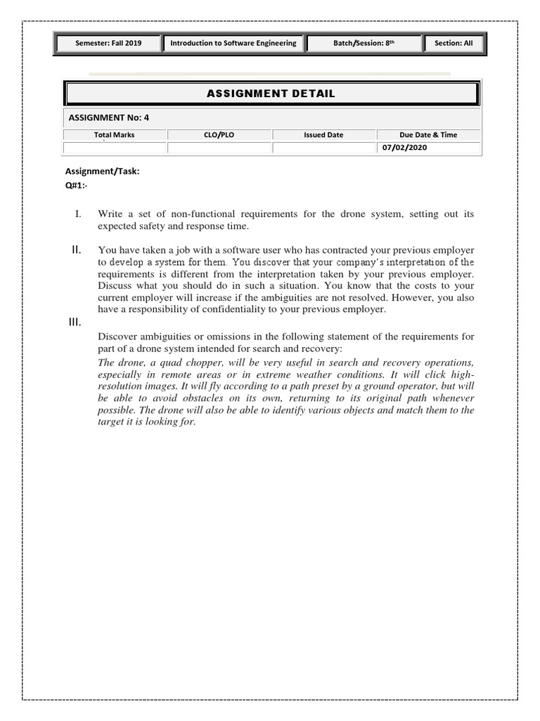 Software Engineering Assignment 4: Drone System Requirements | PDF