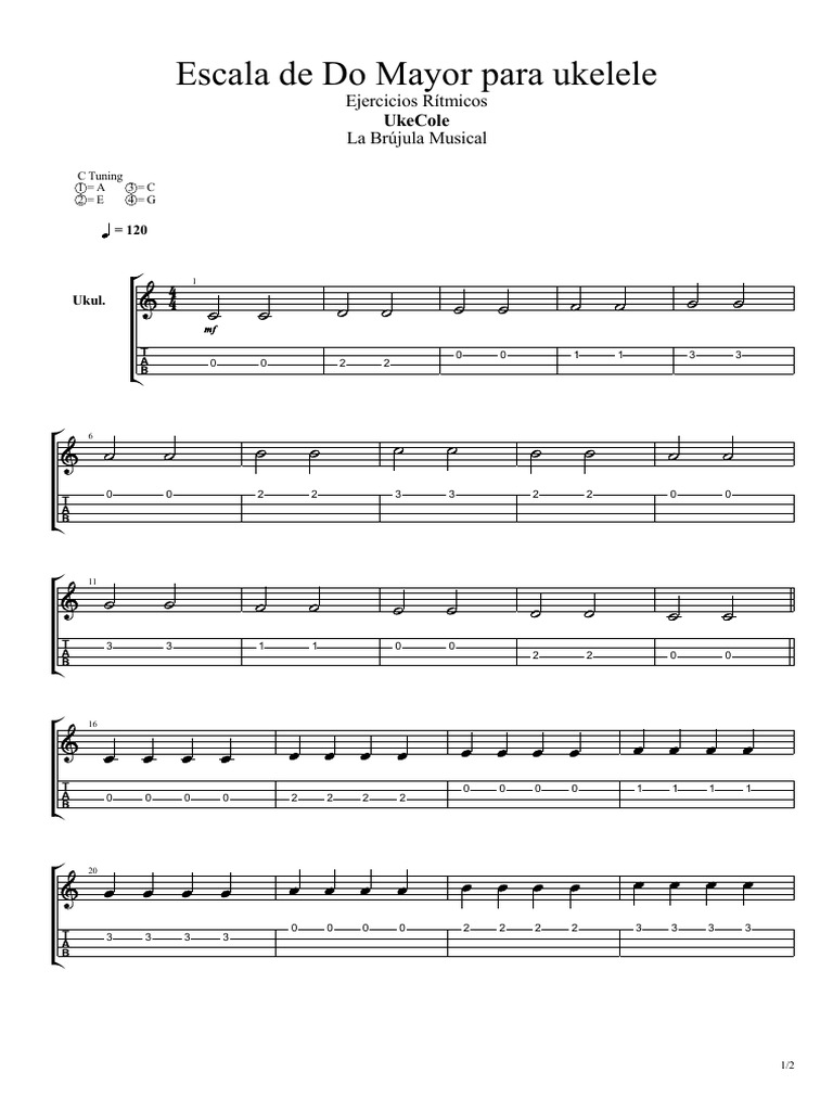 Escala de Do Mayor para Ukelele. Ejercicios Rítmicos PDF | PDF | Guitar ...