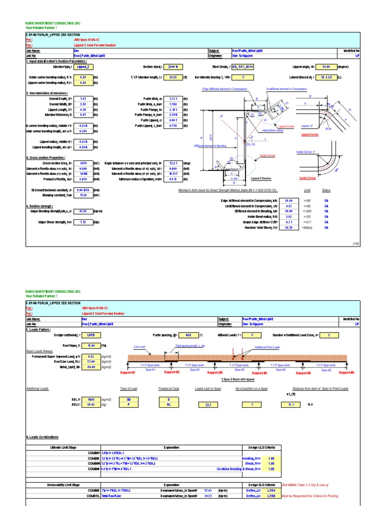 Per: AISI Spec S100-12 For: Lipped Z Cold Formed Section | PDF ...