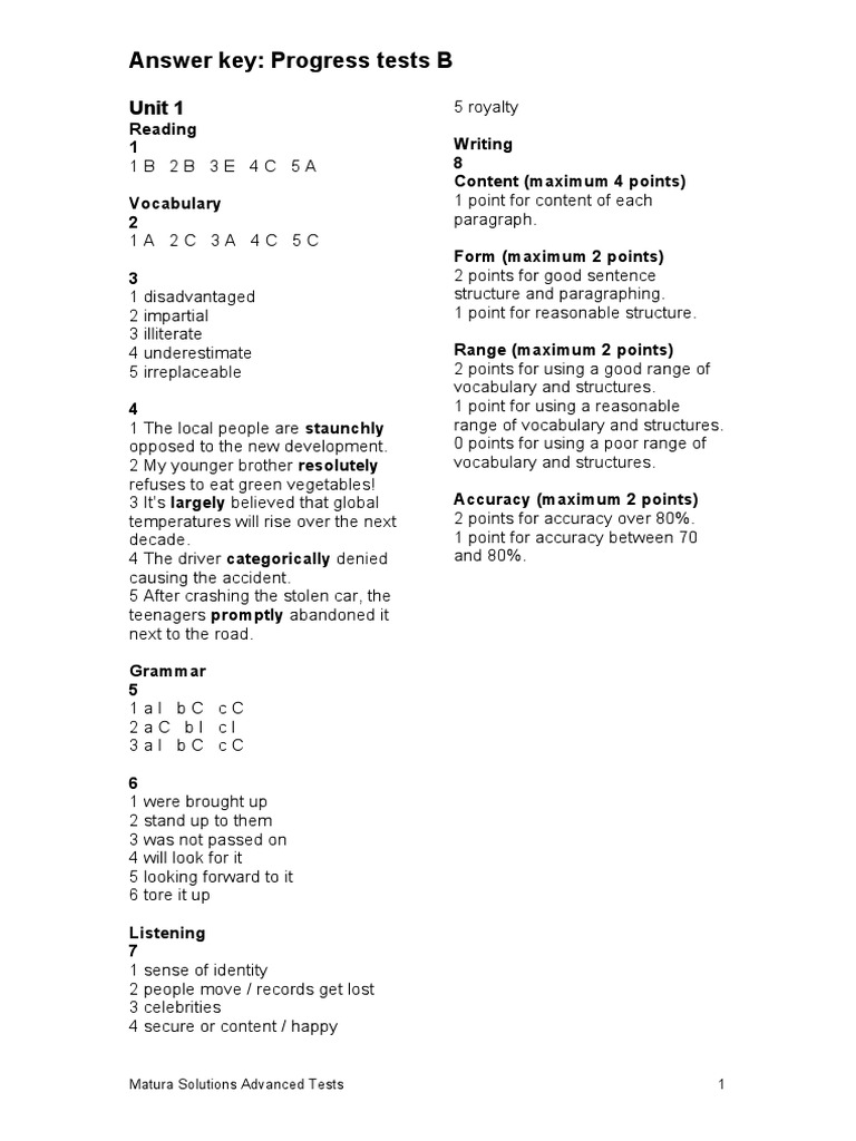 Progress Tests B Answer Key | PDF | Career & Growth | Language Arts ...