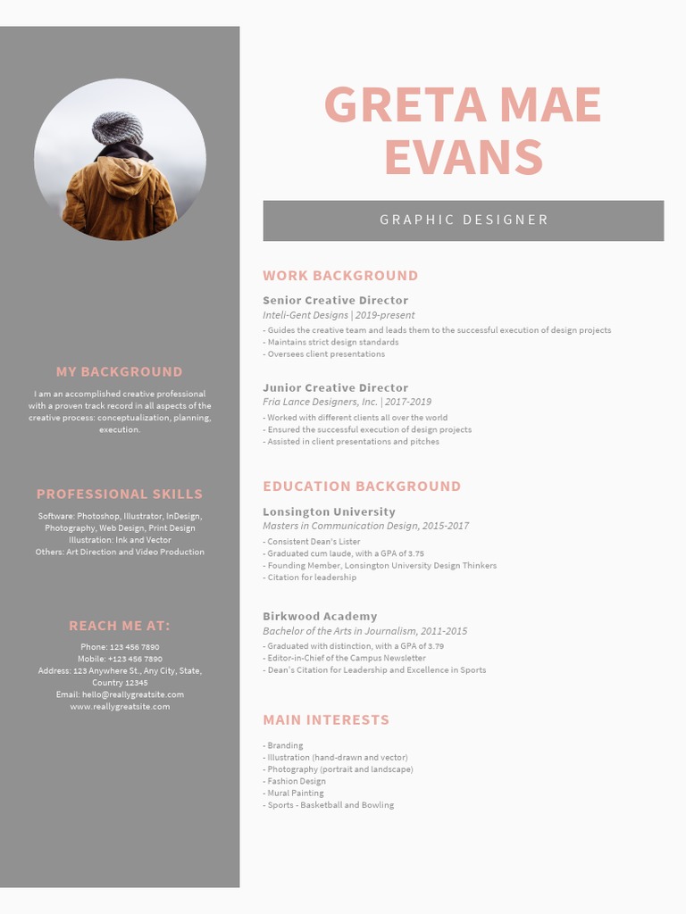 Gray Sidebar Graphic Design Resume PDF Graphic Design Design