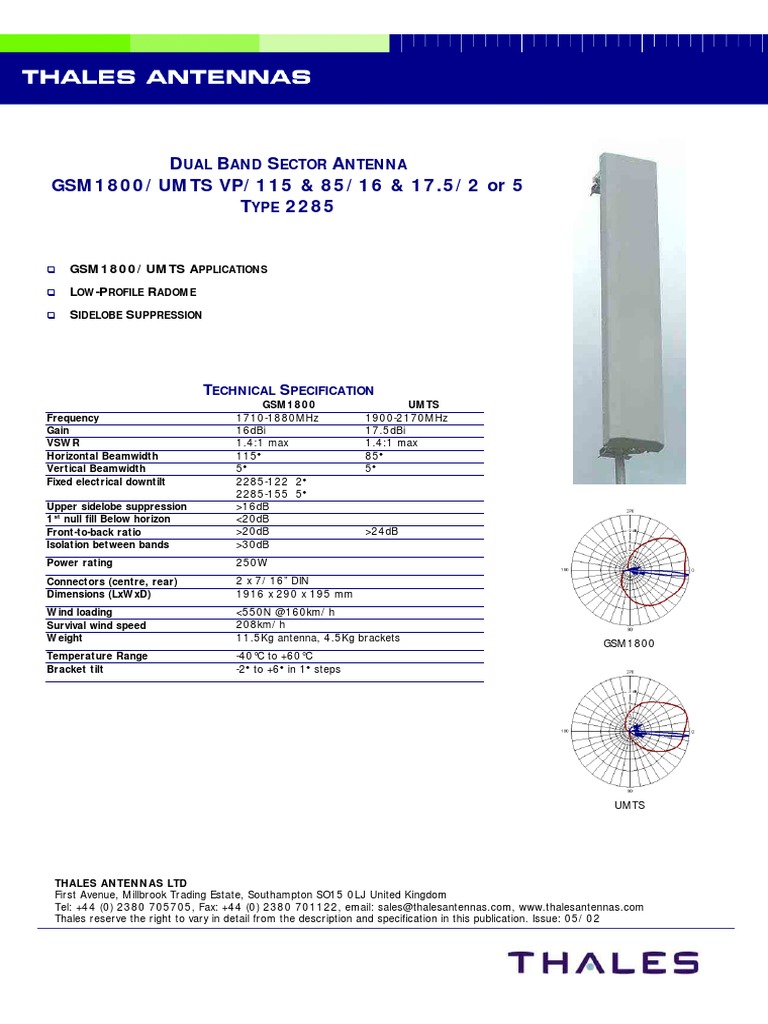 Dual Band Sector Antenna 2285 Specs | PDF