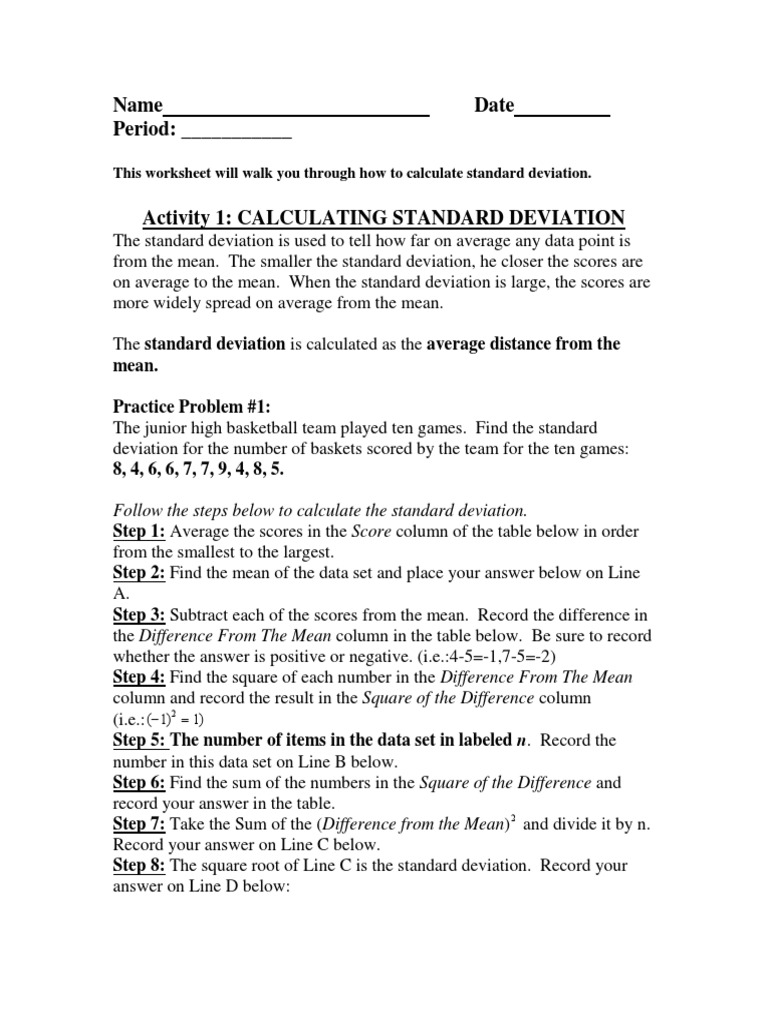 Homework - 22 - 22 - Standard Deviation PDF  PDF  Standard With Standard Deviation Worksheet With Answers