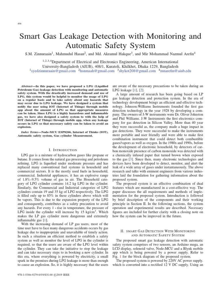 Smart Gas Leakage Detection With Monitoring and Automatic Safety System ...