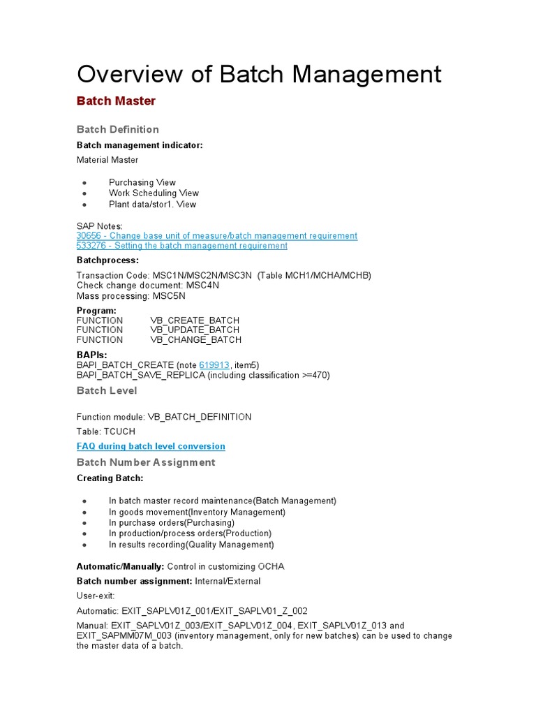 Overview of Batch Management Ordenes de Produccion PDF Shelf Life