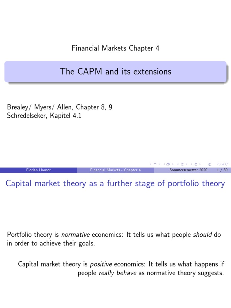 The CAPM and Its Extensions: Financial Markets Chapter 4 | PDF ...